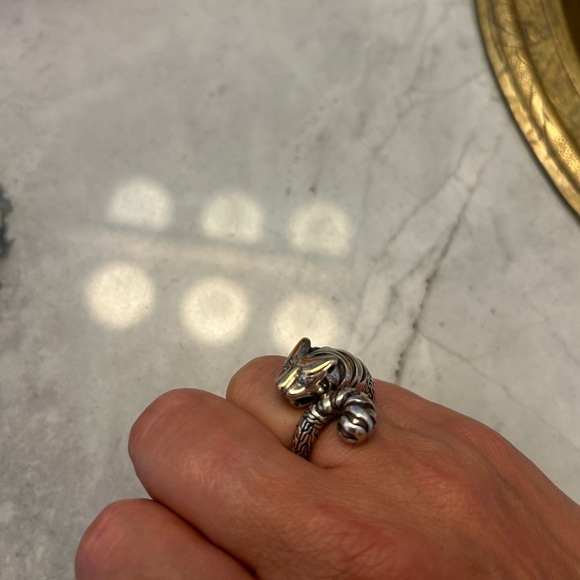 White gold/yellow gold/sterling panther ring with diamond eyes size 7.5/8 - Picture 7 of 10